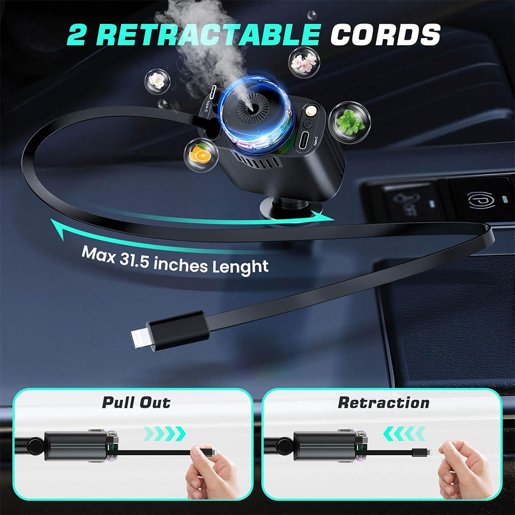 Chargeur voiture rétractable 5 en 1 avec aromathérapie et lumière des étoiles – شاحن سريع للسيارة مع معطر