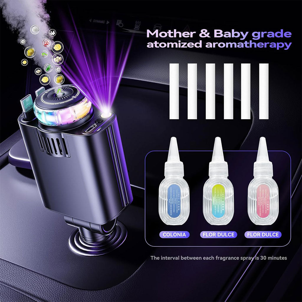 Chargeur voiture rétractable 5 en 1 avec aromathérapie et lumière des étoiles – شاحن سريع للسيارة مع معطر