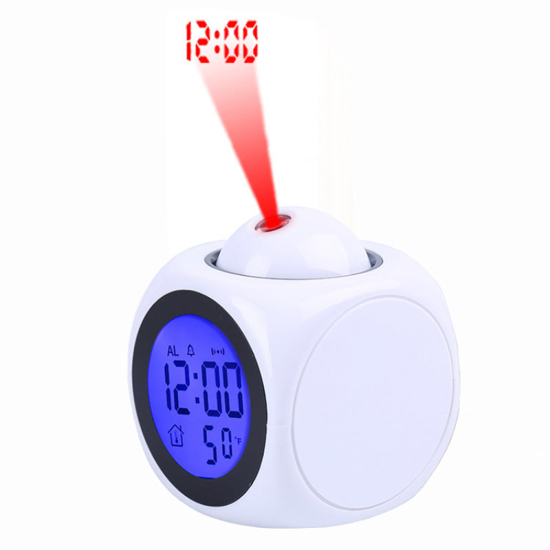 Horloge numérique de Projection LCD à LED, alarme vocale, fonction Snooze, thermomètre