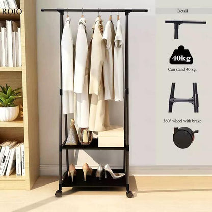 Porte-manteau en métal amovible avec roulettes, étagère de rangement multifonction
