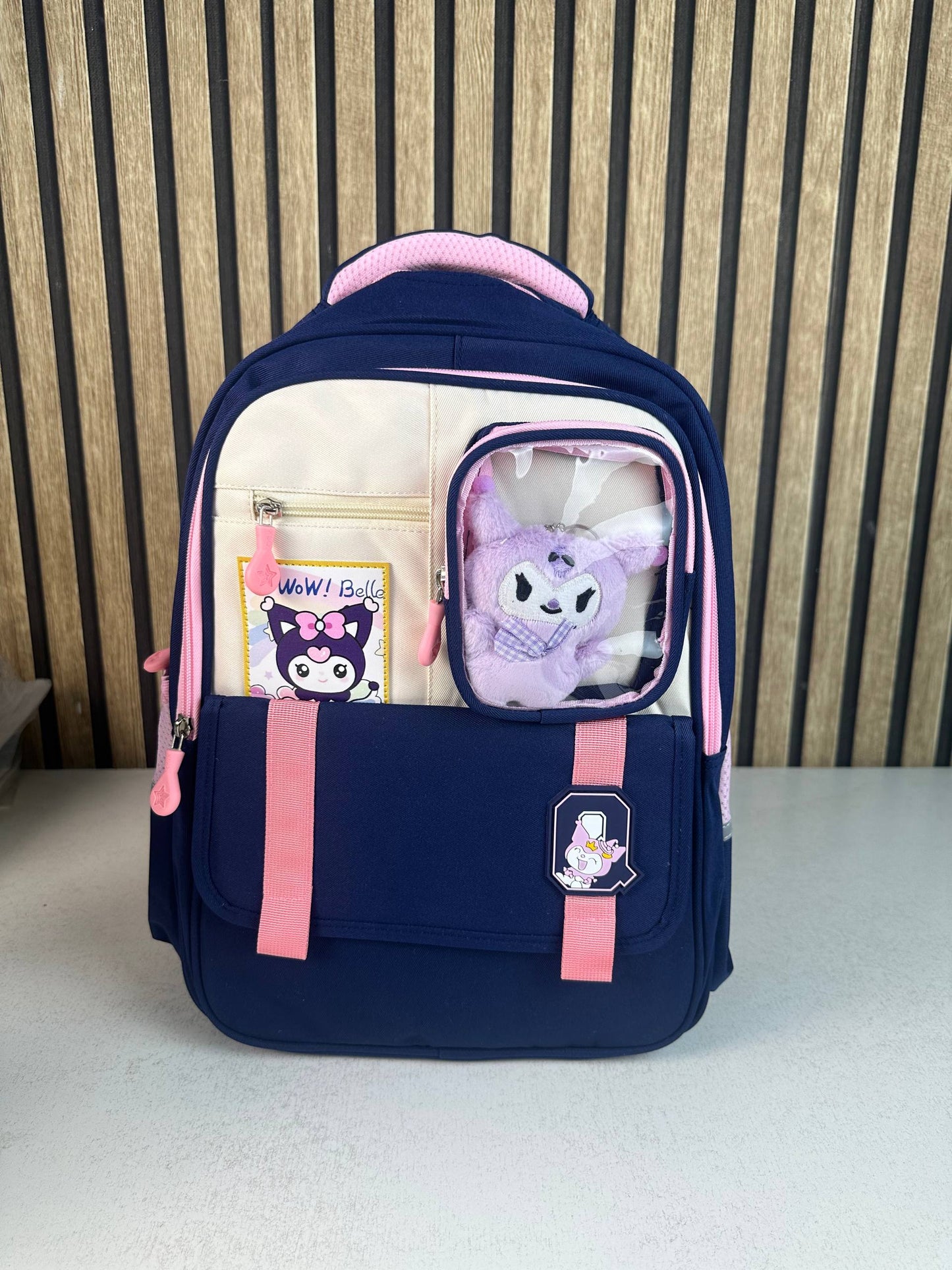 Sac à Dos Scolaire Style Kawaii Grand Volume avec Peluche Incluse Tissu Imperméable Bleu et Rose SACKDS04BLF - حقيبة مدرسية بتصميم كاوايي