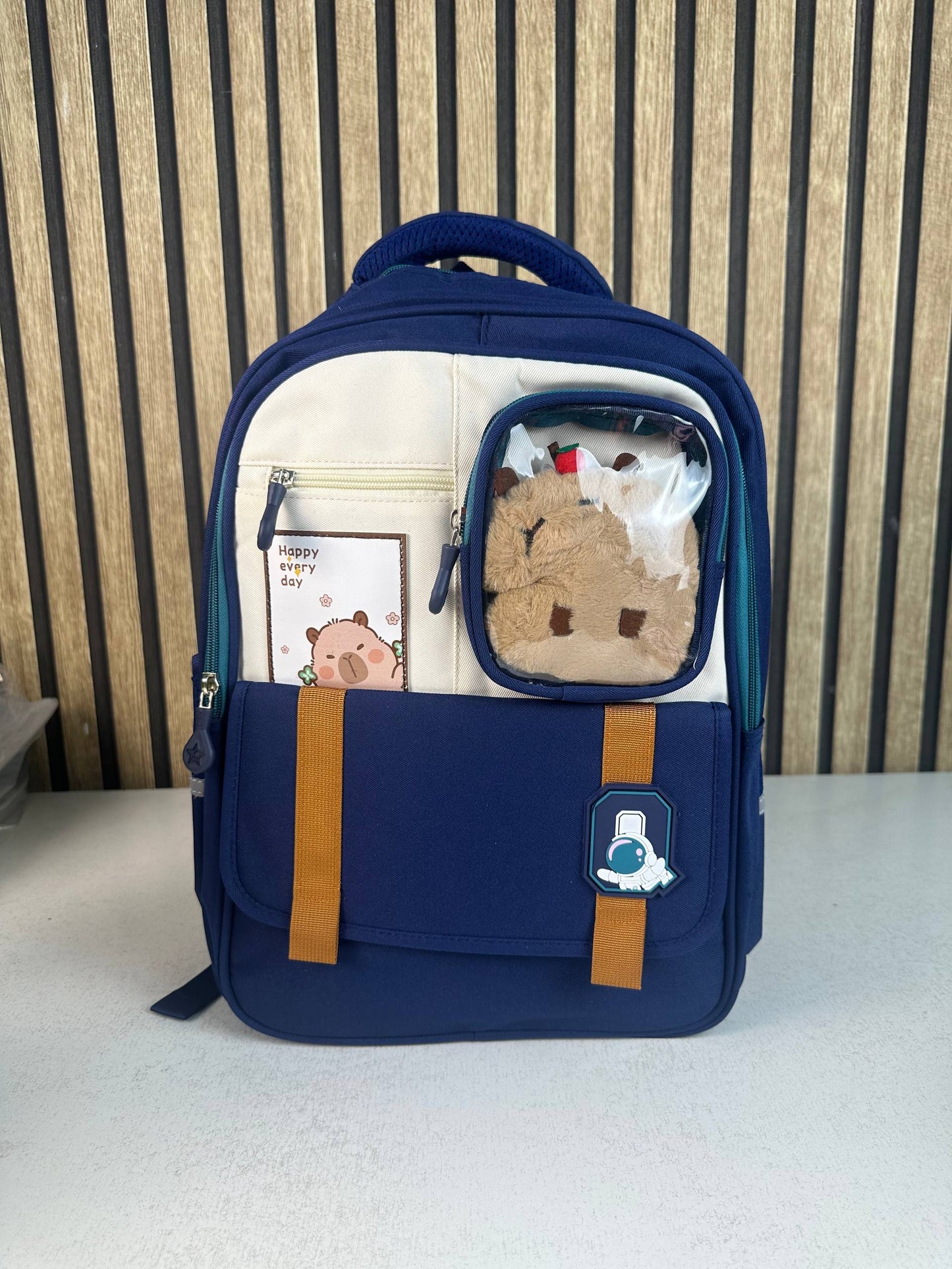 Sac à Dos Scolaire Style Kawaii Grand Volume avec Peluche Incluse Tissu Imperméable Bleu SACKDS04BLG - حقيبة مدرسية بتصميم كاوايي