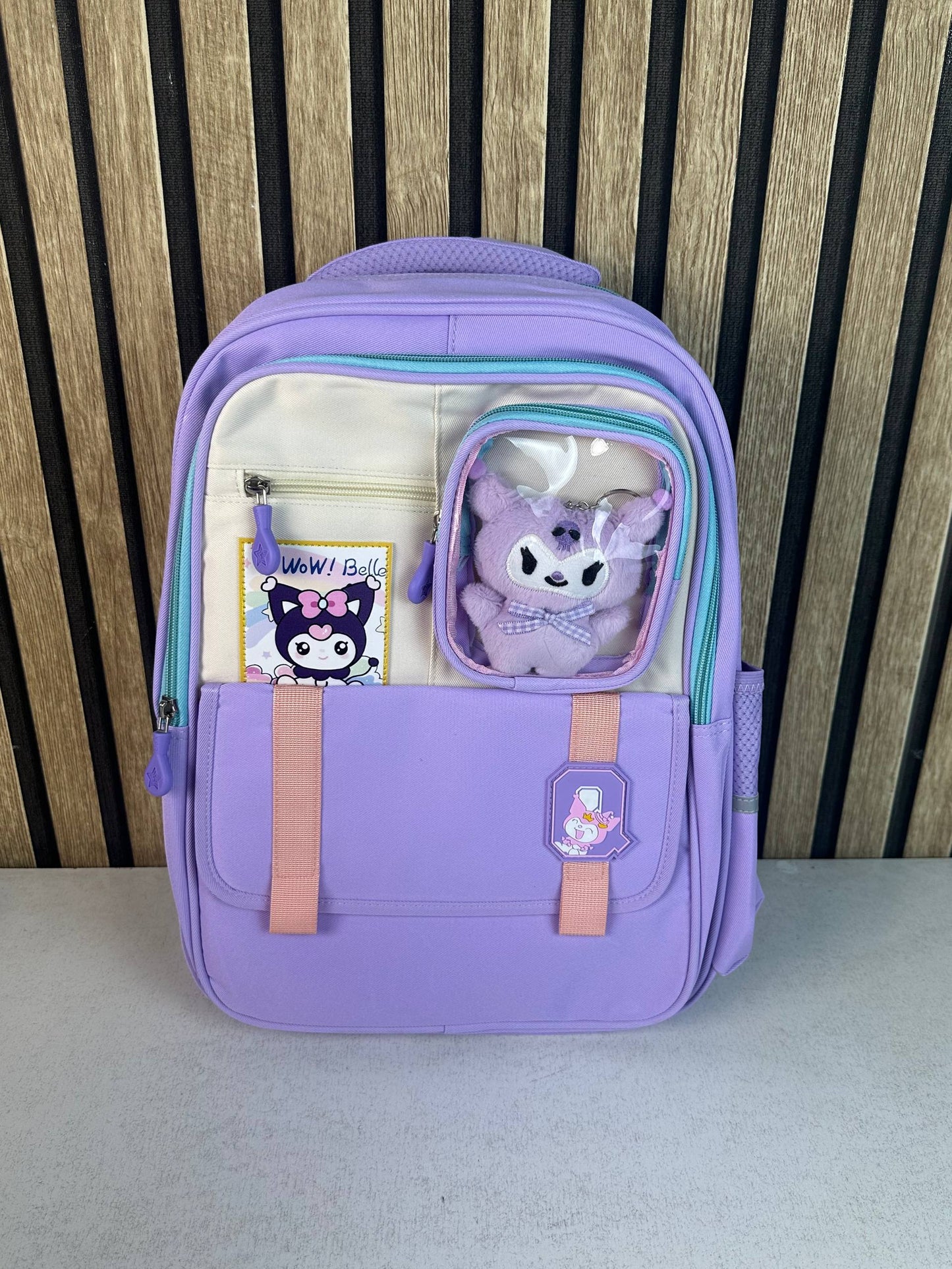 Sac à Dos Scolaire Style Kawaii Grand Volume avec Peluche Incluse Tissu Imperméable Mauve SACKDS04MV - حقيبة مدرسية بتصميم كاوايي