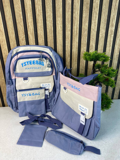 Sac à Dos Multifonctionnel Kawaii Grand Volume Imperméable et Résistant 5Pcs Bleu SACKDS10BL - حقيبة ظهر بعدة قطع بتصميم كاوايي