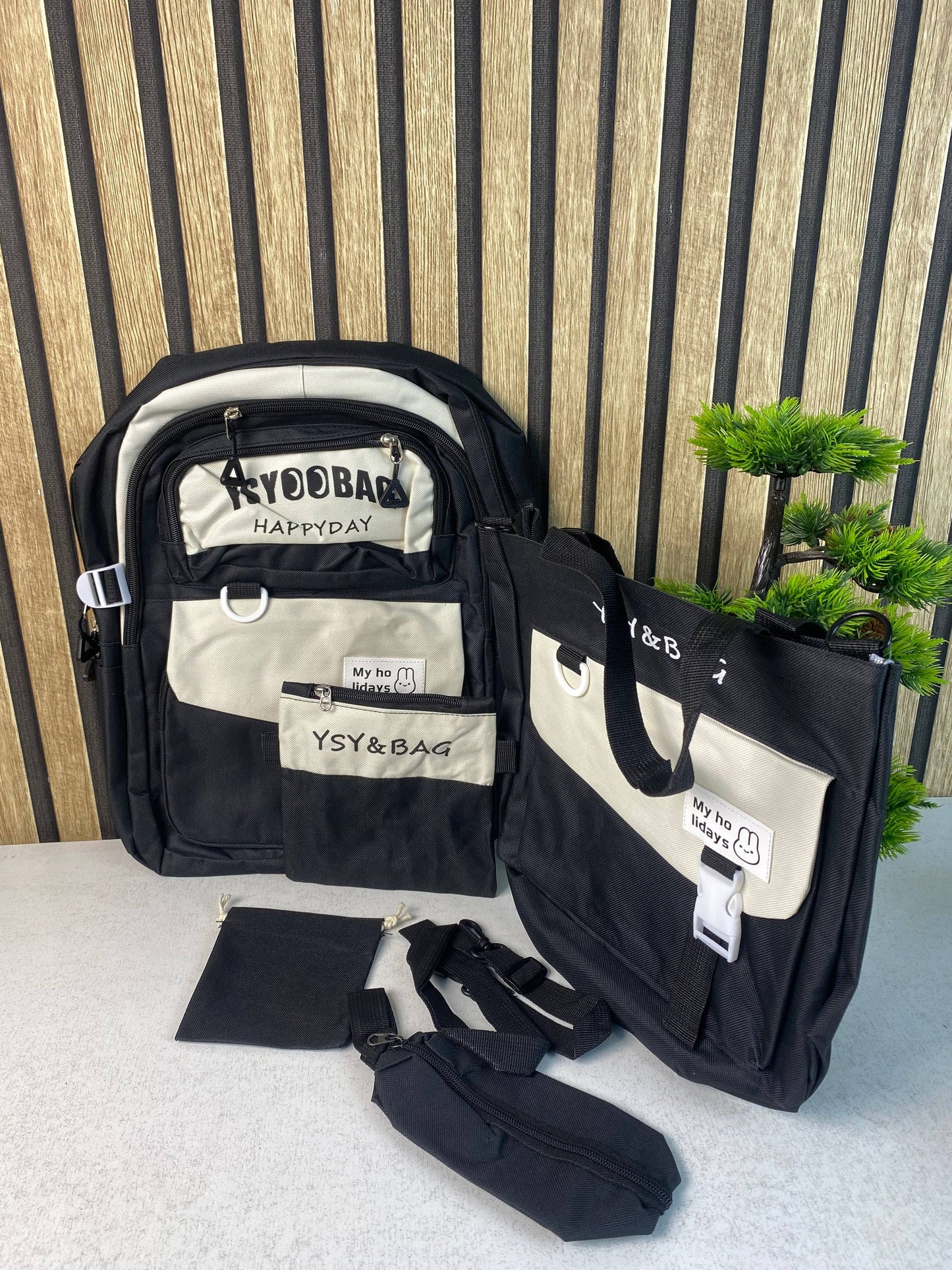 Sac à Dos Multifonctionnel Kawaii Grand Volume Imperméable et Résistant 5Pcs Noir SACKDS10N - حقيبة ظهر بعدة قطع بتصميم كاوايي