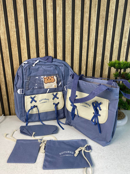 Sac à Dos Multifonctionnel Kawaii Grand Volume Imperméable et Résistant 5Pcs Bleu SACKDS11BL - حقيبة ظهر بعدة قطع بتصميم كاوايي