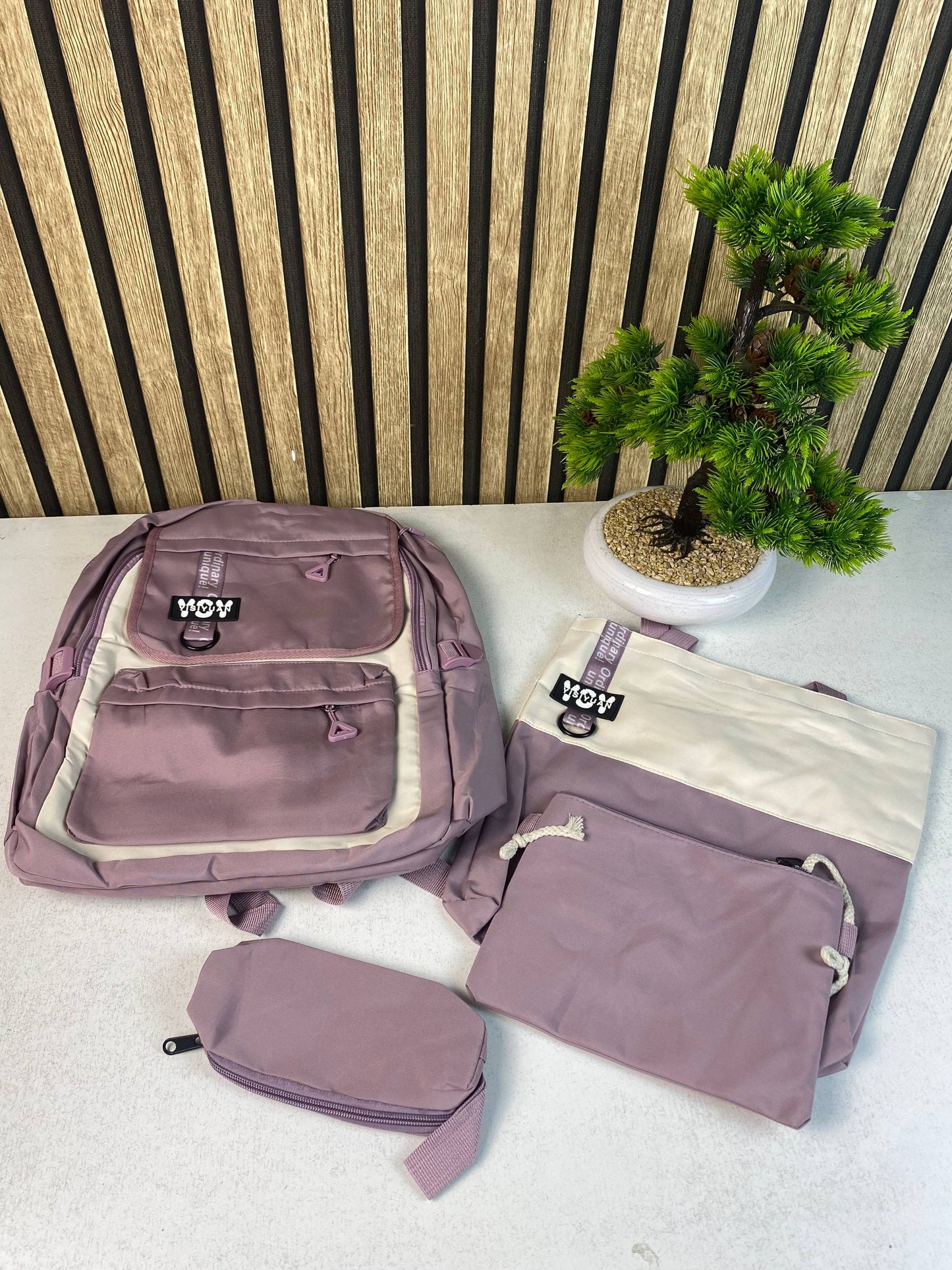 Sac à Dos Multifonctionnel Kawaii Grand Volume Imperméable et Résistant 4Pcs Mauve SACKDS12MV - حقيبة ظهر بعدة قطع بتصميم كاوايي