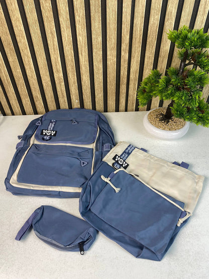 Sac à Dos Multifonctionnel Kawaii Grand Volume Imperméable et Résistant 4Pcs Bleu SACKDS12BL - حقيبة ظهر بعدة قطع بتصميم كاوايي