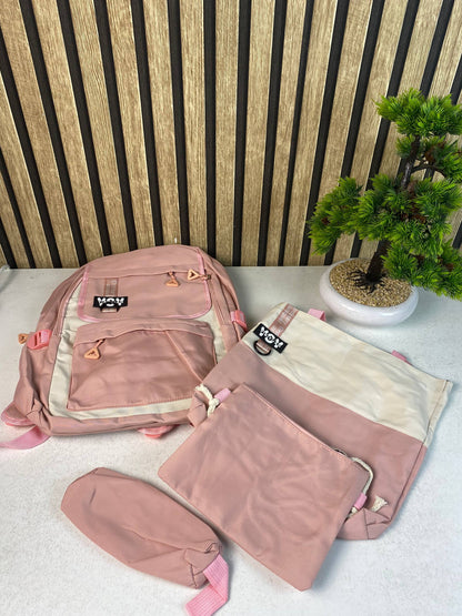 Sac à Dos Multifonctionnel Kawaii Grand Volume Imperméable et Résistant 4Pcs Rose SACKDS12RS - حقيبة ظهر بعدة قطع بتصميم كاوايي