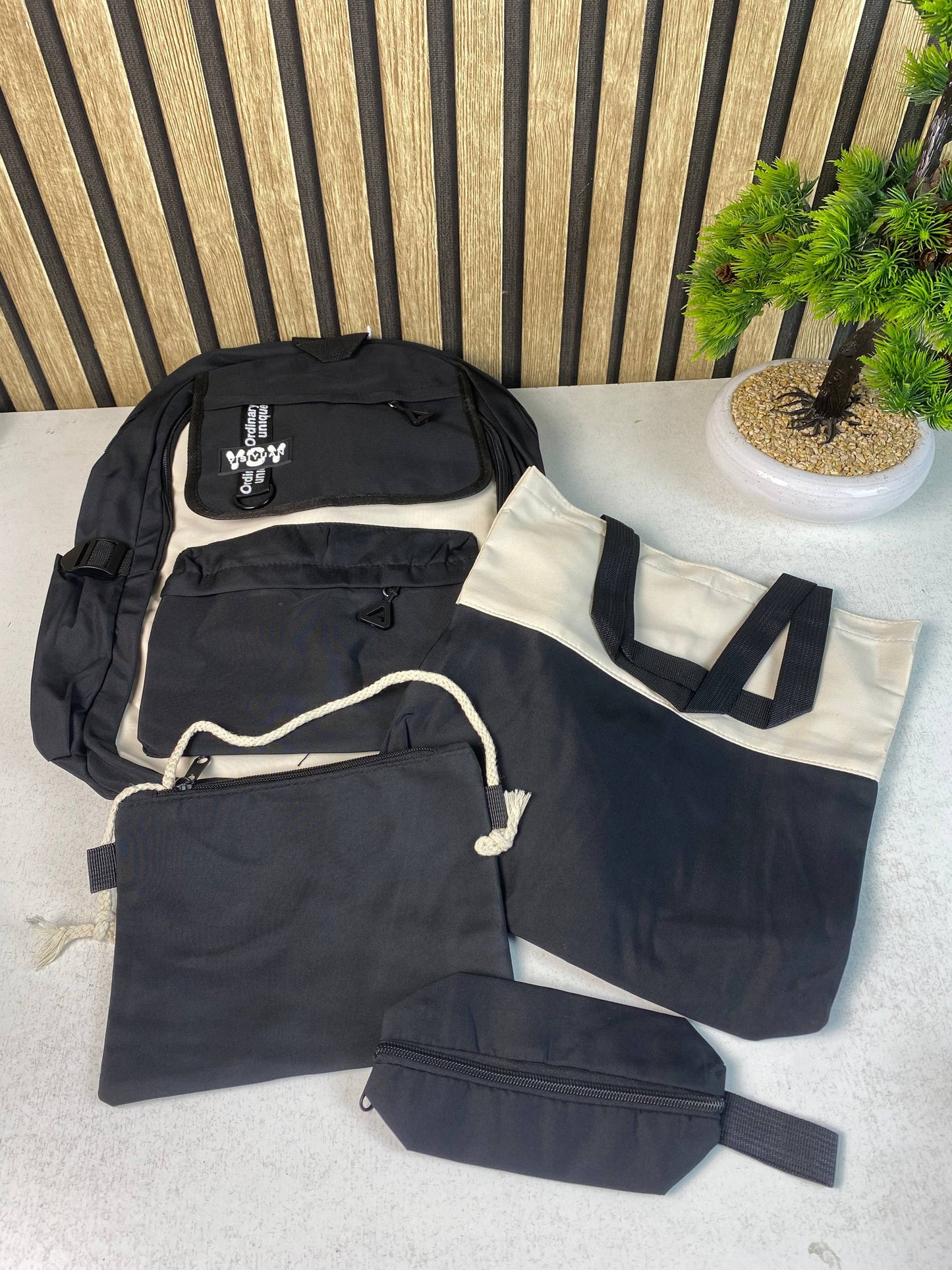 Sac à Dos Multifonctionnel Kawaii Grand Volume Imperméable et Résistant 4Pcs Noir SACKDS12N - حقيبة ظهر بعدة قطع بتصميم كاوايي