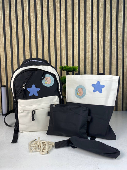 Sac à Dos Multifonctionnel Kawaii Grand Volume Imperméable et Résistant 4Pcs Noir SACKDS02N - حقيبة ظهر بعدة قطع بتصميم كاوايي