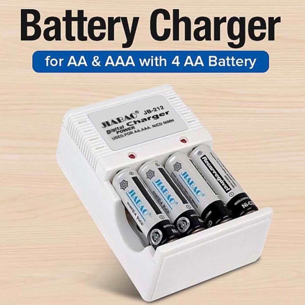 Chargeur des piles rechargable avec 4 piles Jiabao Jb-212 - شاحن البطاريات القابلة للشحن مع 4 بطاريات