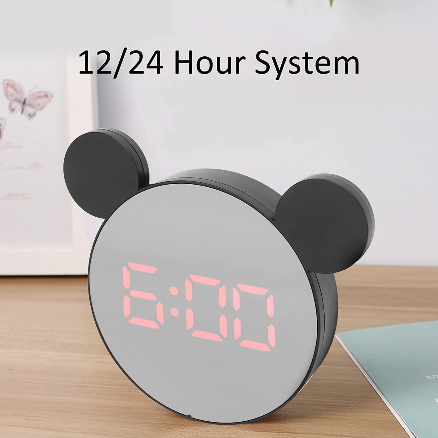Réveil miroir numérique intelligent en forme mickey mouse