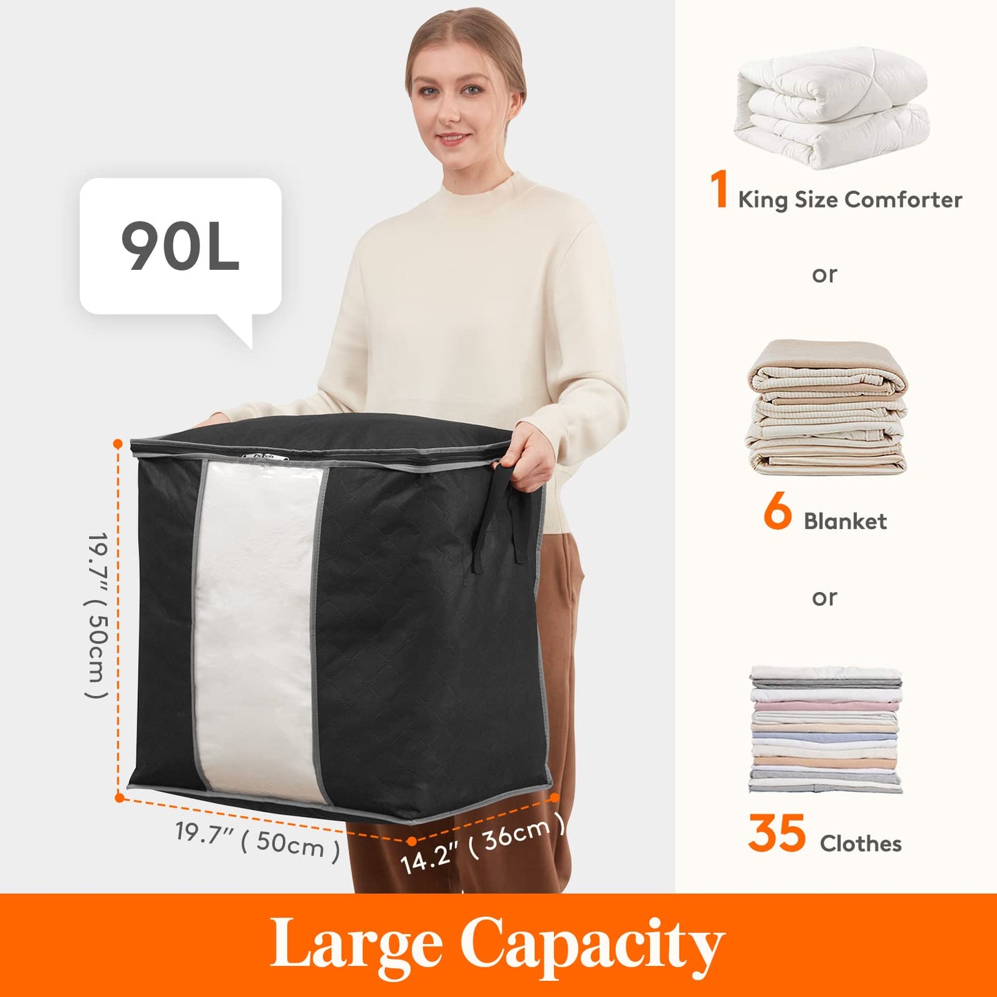 Sacs de rangement pour couette et vêtements 90L (1pcs) Noire