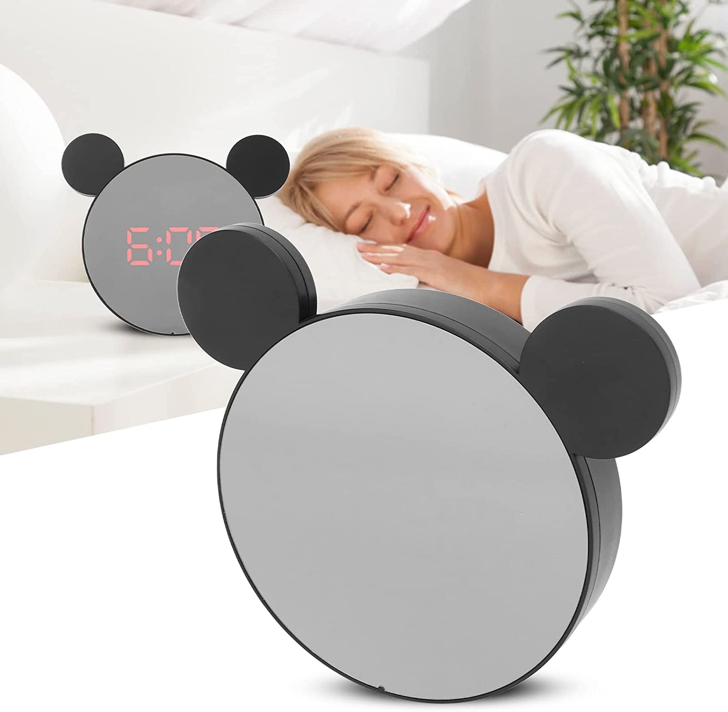 Réveil miroir numérique intelligent en forme mickey mouse