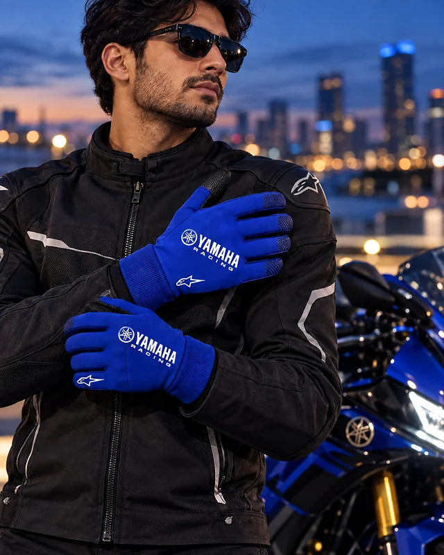 Gants de Moto Yamaha Racing Bleus avec Grip Antidérapant et Doigts Tactiles