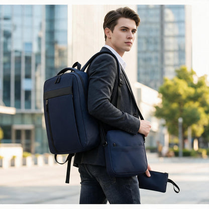 Ensemble 3 PCS sac a dos Élégant et Imperméable pour Homme Avec Port USB Bleu Mat-02 - طقم حقائب رجالية أنيقة 3 في 1 مع منفذ شحن