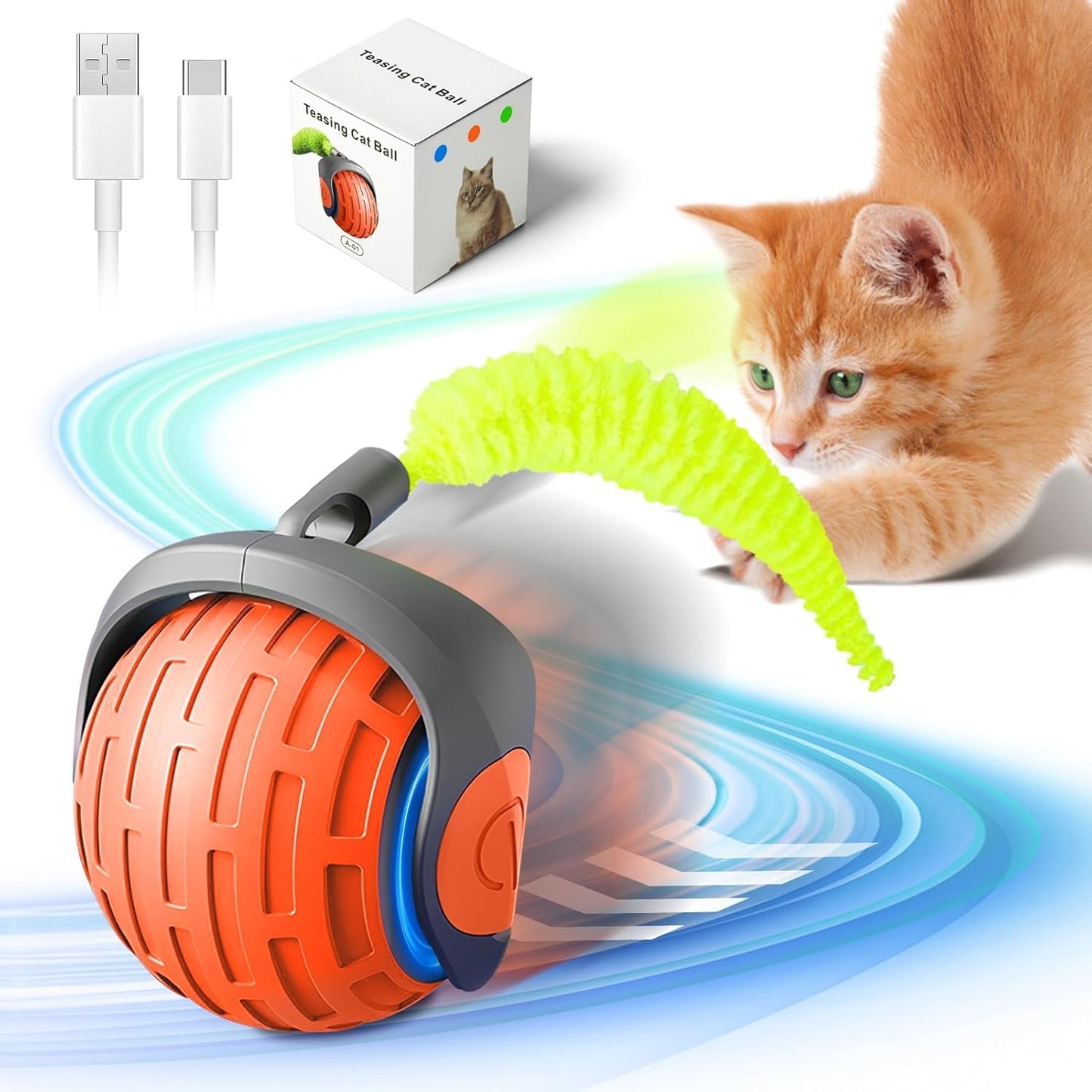 Jouets interactifs pour chat boule roulante électrique – لعبة القطط الكرة المتدحرجة الكهربائية - تنزوت