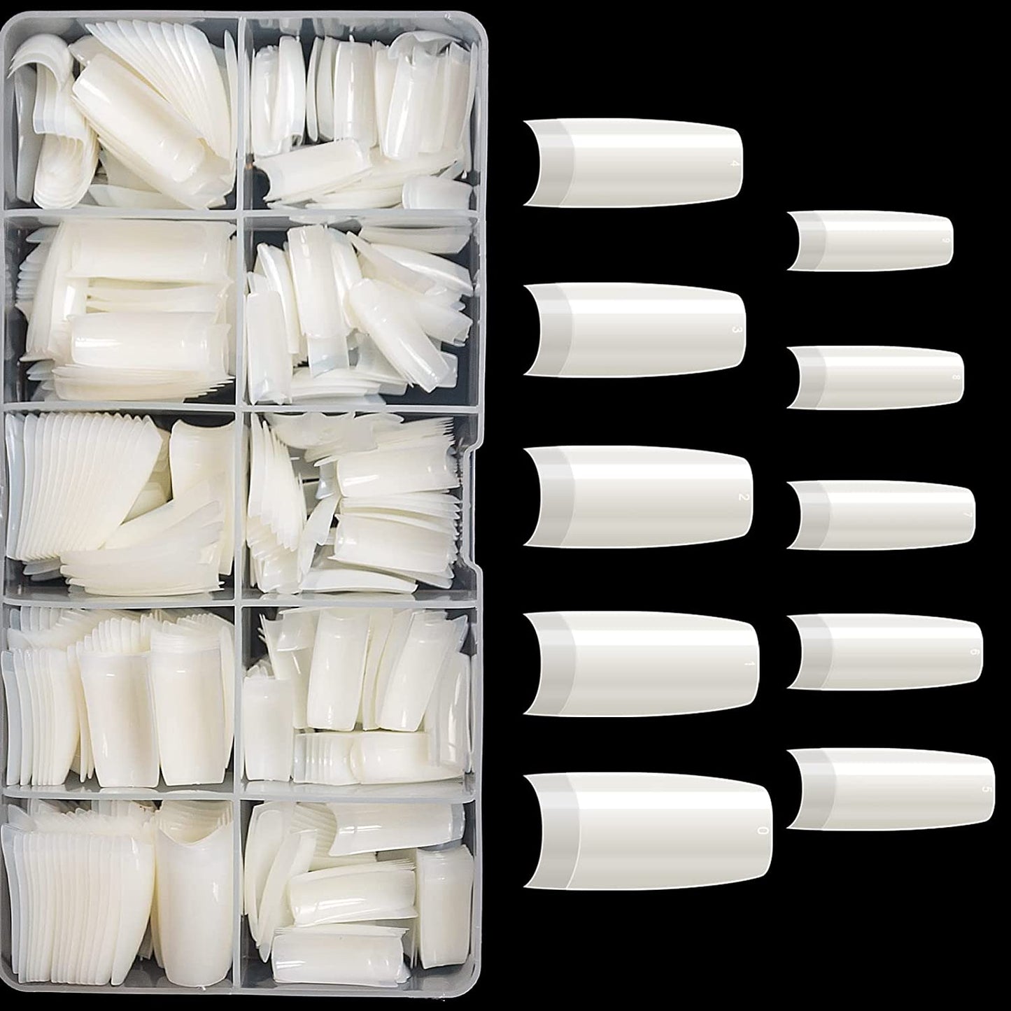 Boite 500 Pcs Pose Capsules 10 Sizes ongles transparent