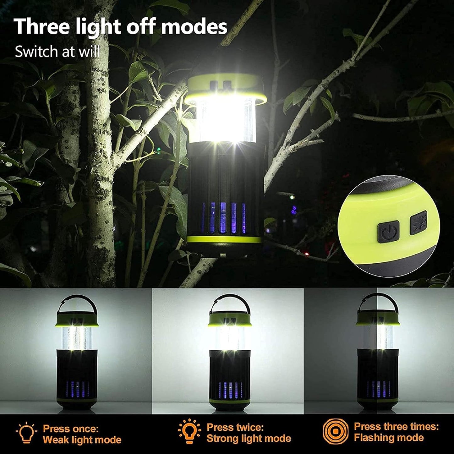 lampe anti-moustiques rechargeable de camping 3en1 à énergie solaire IP65