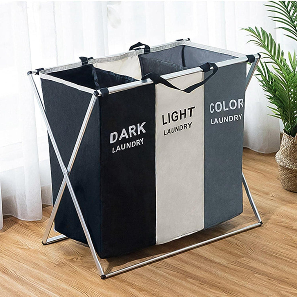 Panier à linge sale pliable avec 3 grilles pour séparer les vêtements V3 تنزوت