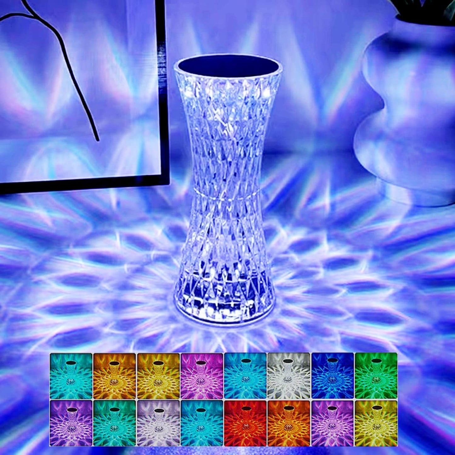 lampe de table en cristal sans fil Tactile Rgb pour chambre