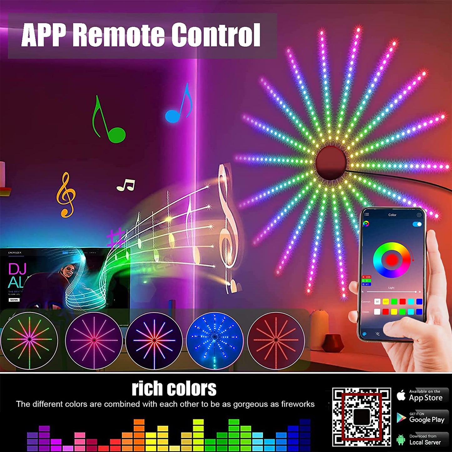 feux d’artifice App Smart Control IC Led RGB Light décoration de la maison