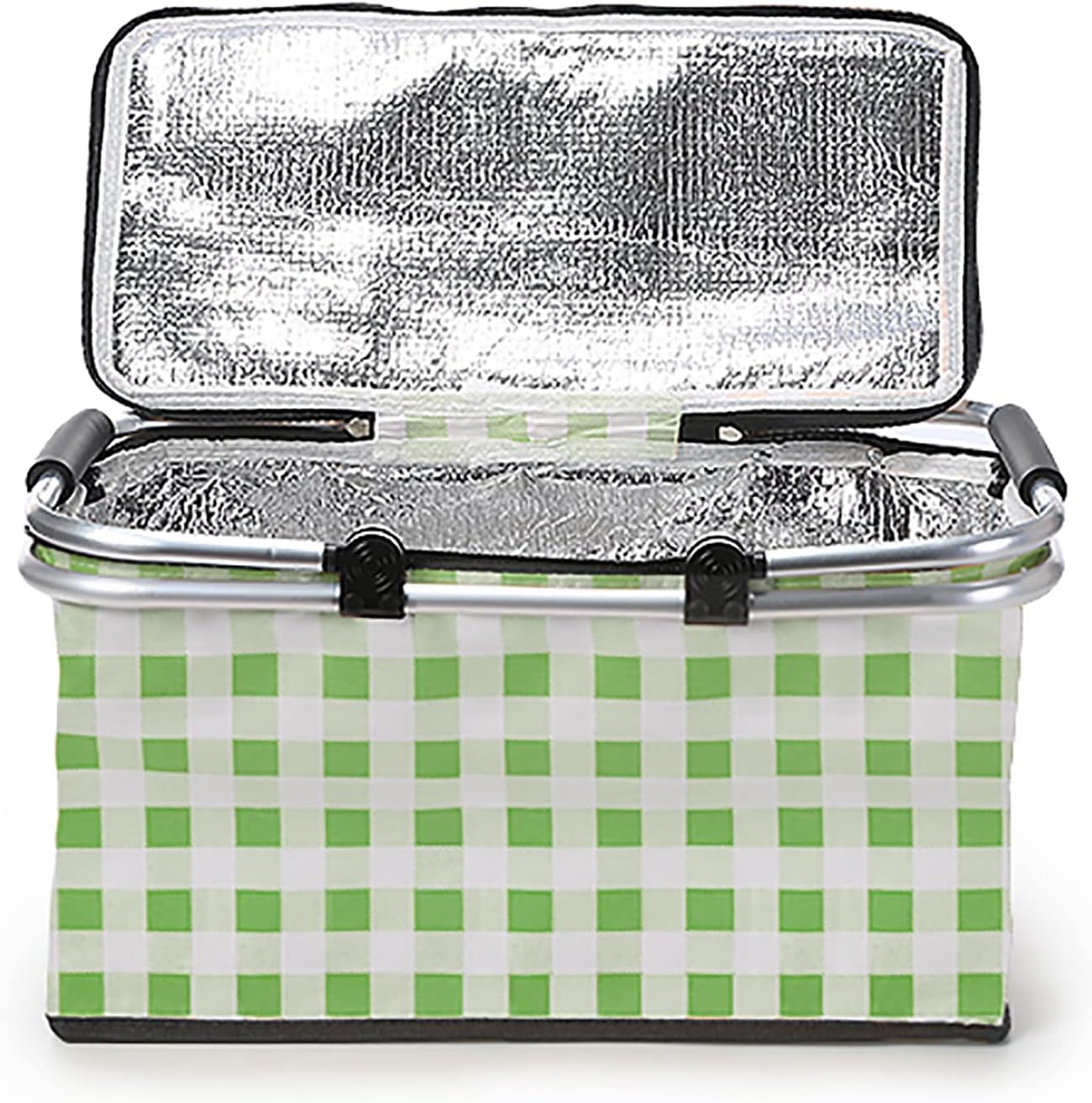 Panier de pique-nique a isolation thermique pliable portable avec couvercle et poignée en aluminium