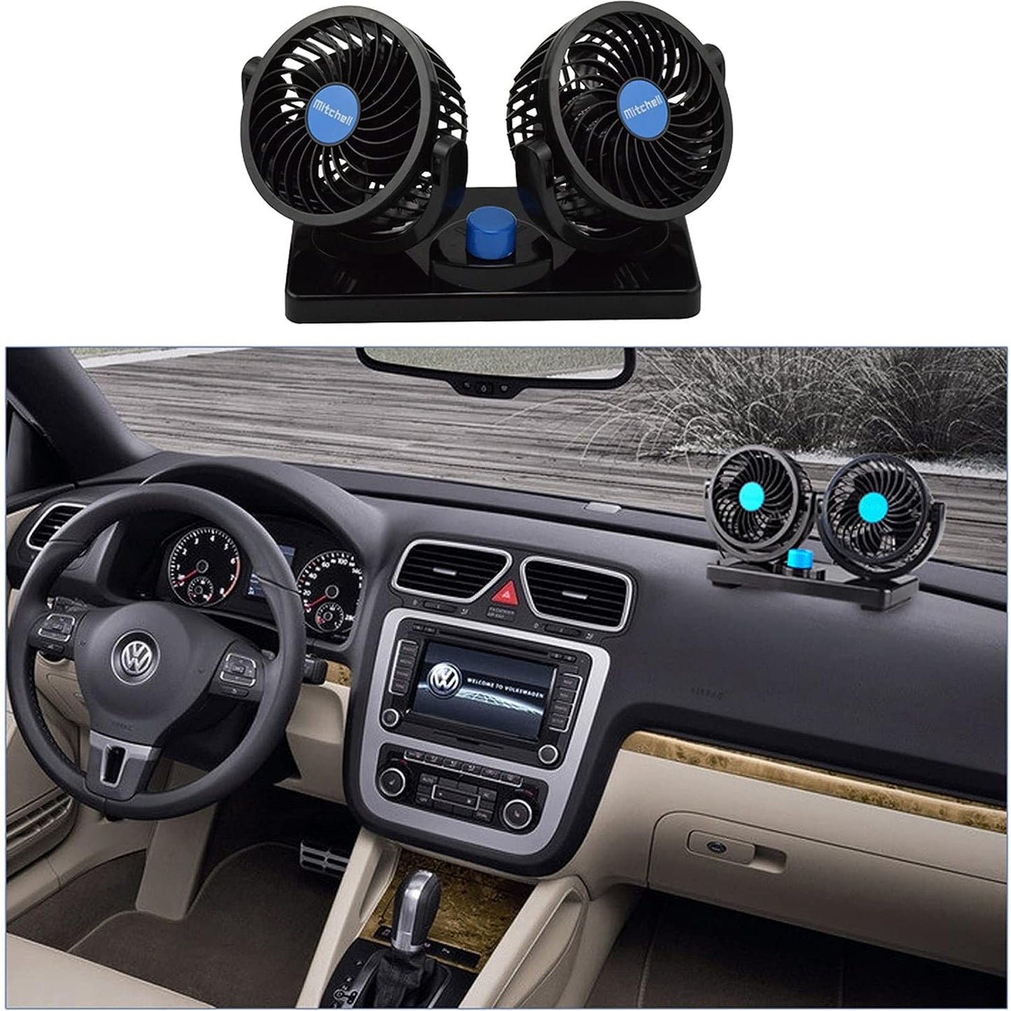 Double Ventilateur électrique pour voiture 2 vitesses rotatif à 360 degrés