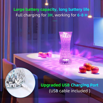 lampe de table en cristal sans fil Tactile Rgb pour chambre
