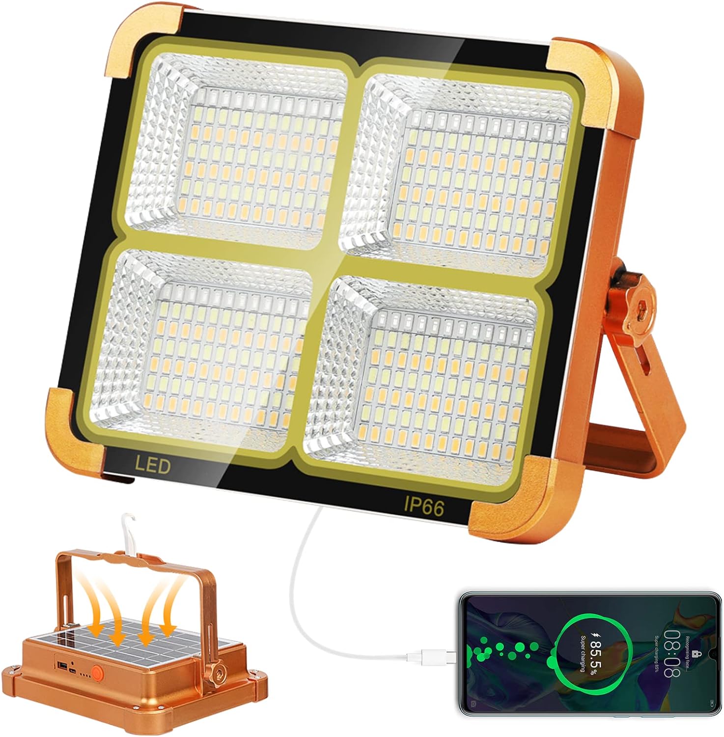 Projecteur Solaire étanche Rechargeable 4 modes Déclairage Power-Bank 1000W تنزوت