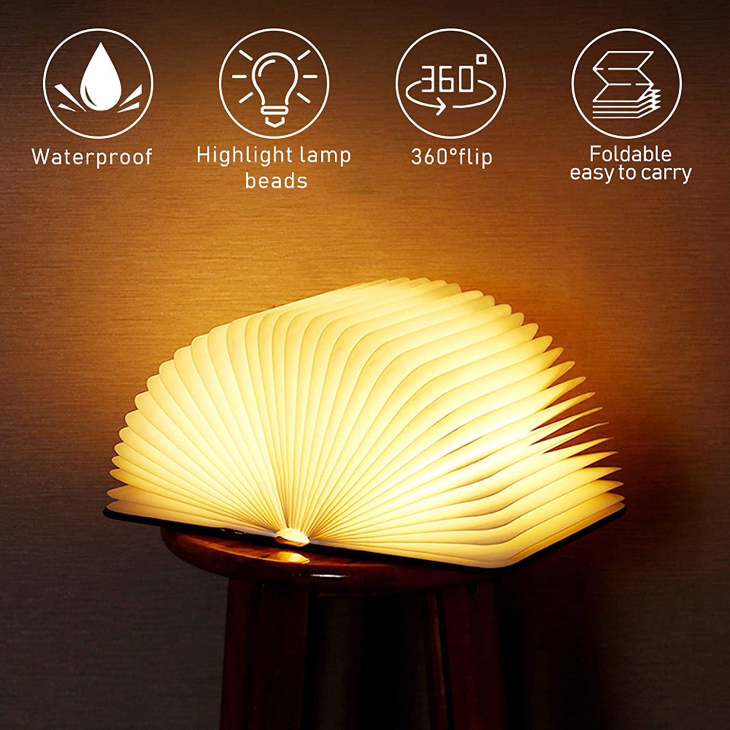 Livre lumineux LED pliable en bois 5 Modes d'éclairage rechargeable تنزوت