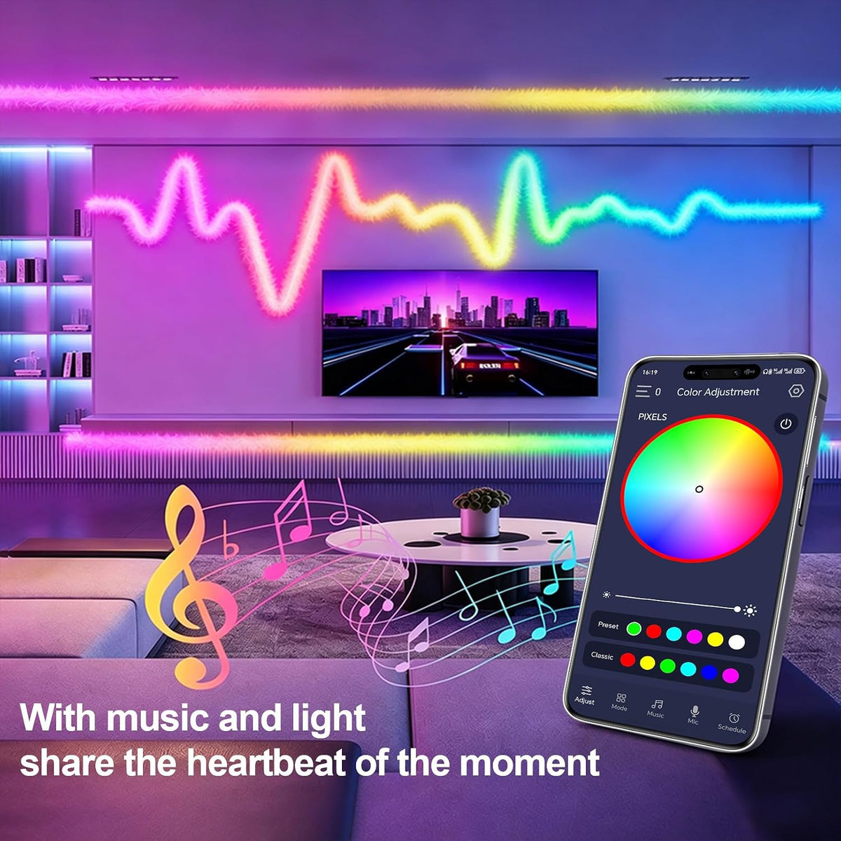 Bande LED RGBIC Intelligente Fluffy Light 360° USB App Control 2M - شريط إضاءة ليد ذكي إضاءة محيطية 360 درجة