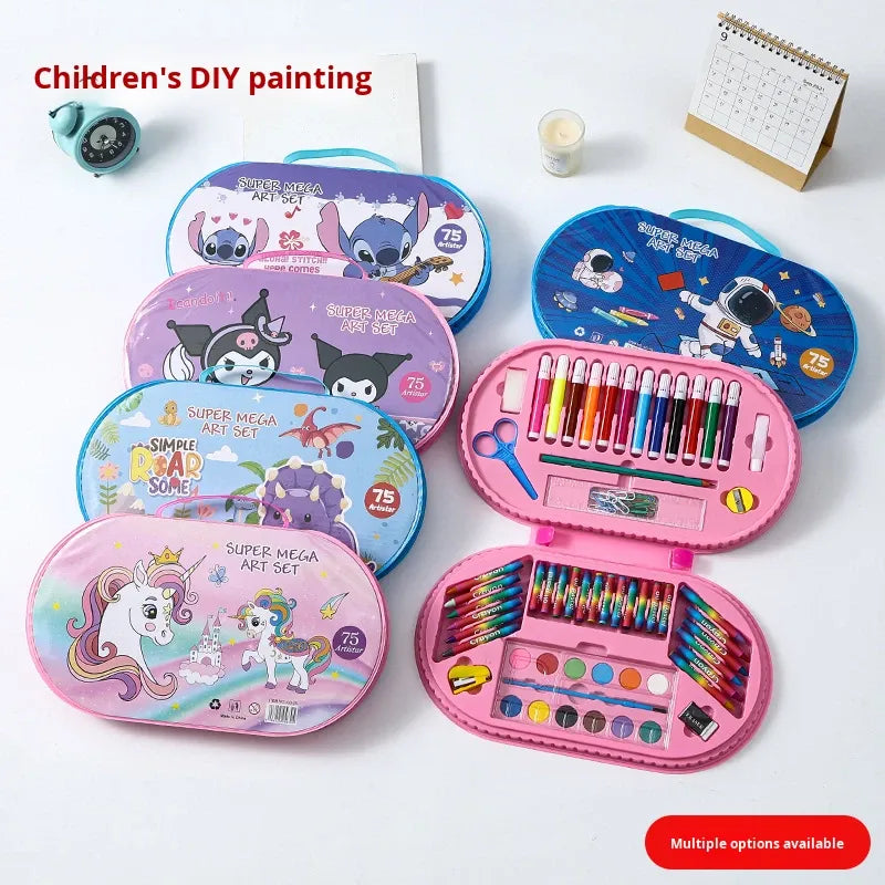 Kit d'Art Super Mega 75 Pièces pour Enfants avec Mallette de Rangement - علبة أدوات الرسم والتلوين الفاخرة للأطفال 75 قطعة مع حقيبة