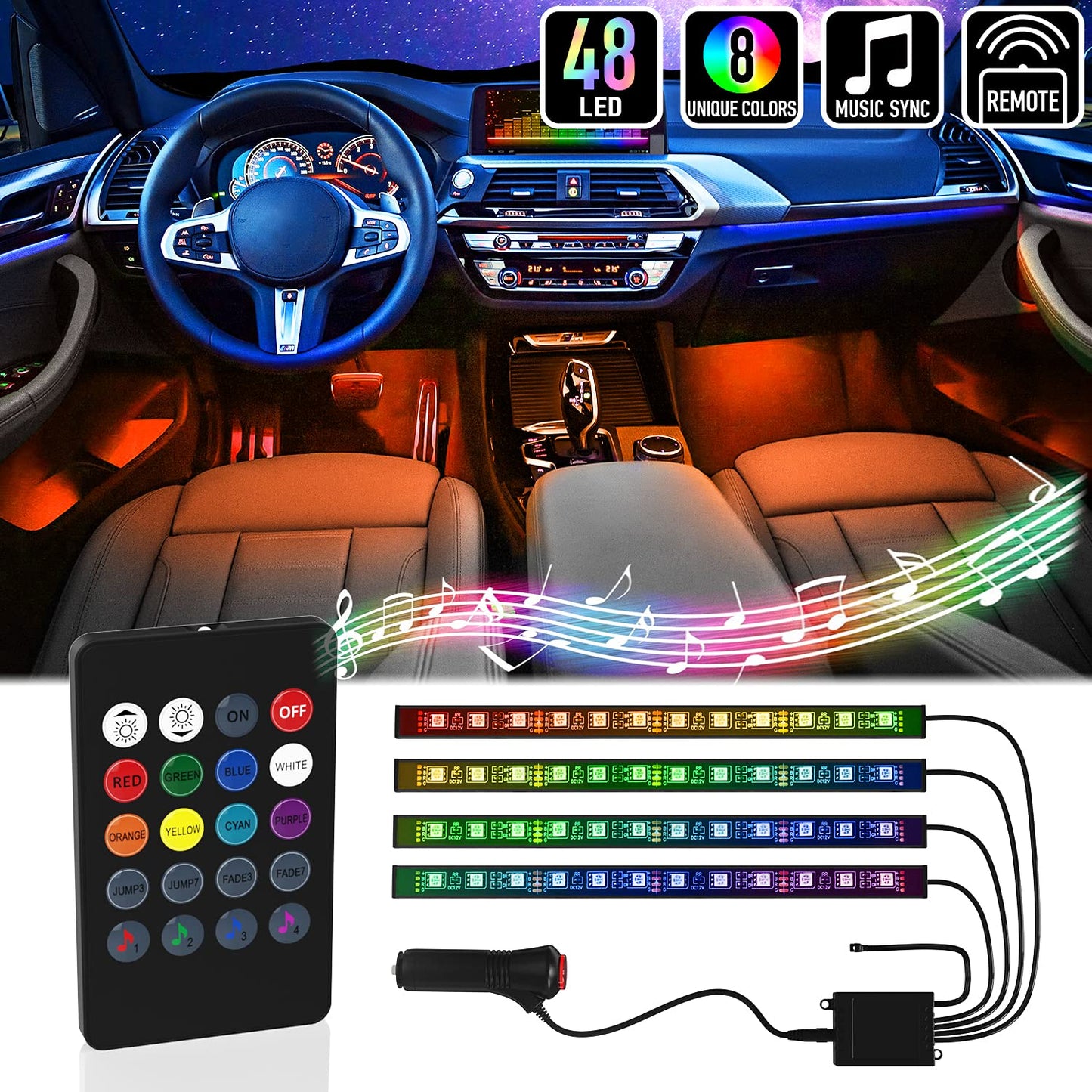 Kit de bandes lumineuses LED pour intérieur de voiture Rgb - تنزوت