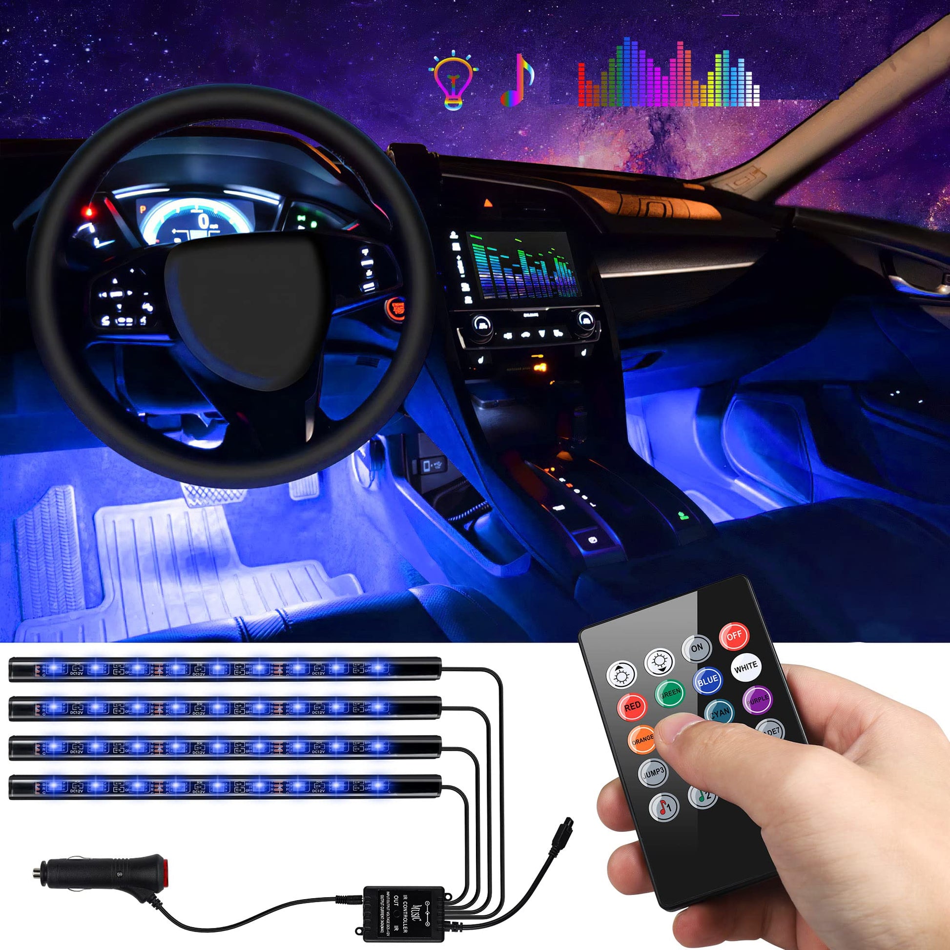 Sound atmosphere lamp 48 LED pour voiture - تنزوت