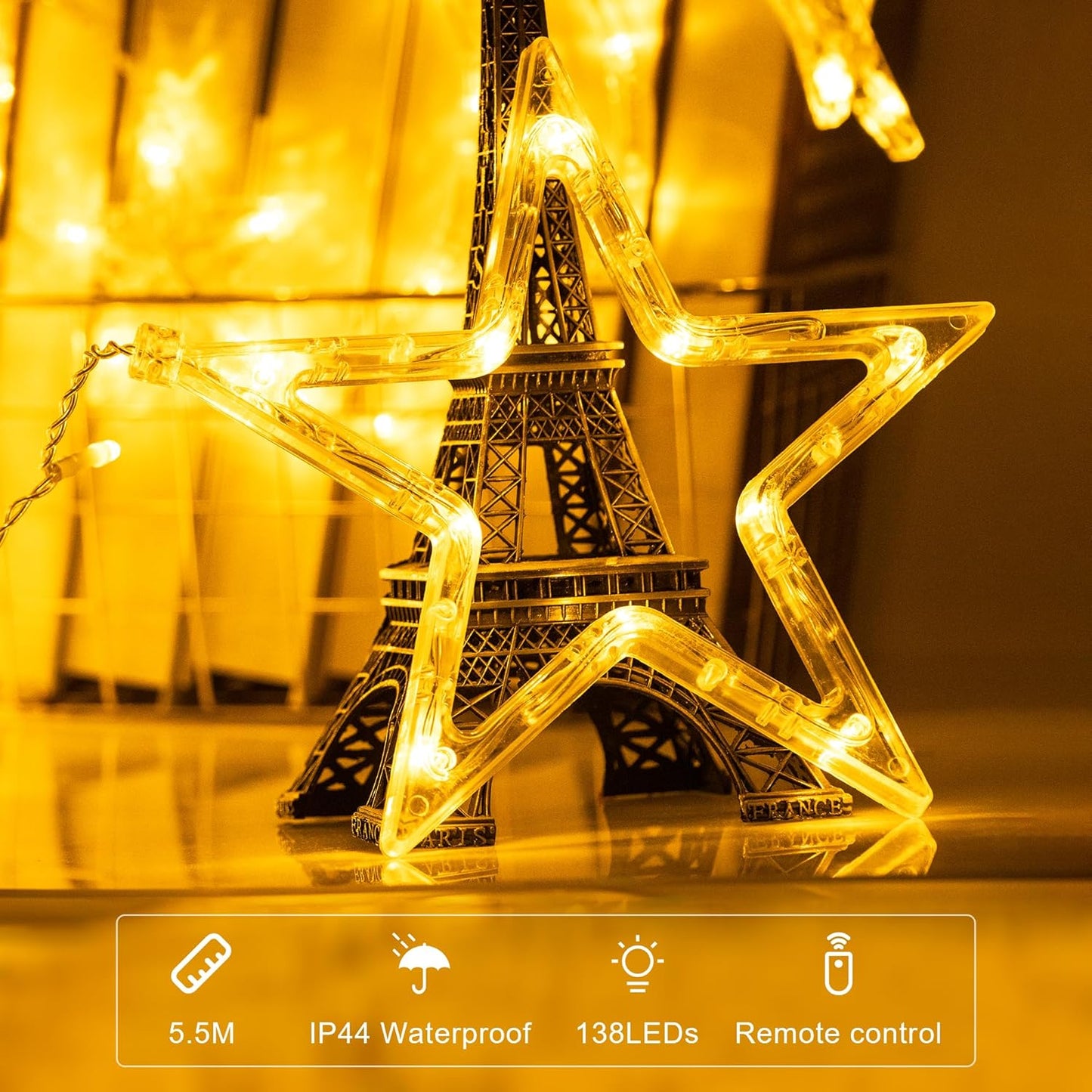 Guirlande LED Ramadan en Forme de Croissant et D’étoiles V3 – ستائر رمضانية مضيئة على شكل هلال ونجمة