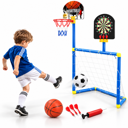 Kit de Jeux 3 en 1 Football, Basketball et Fléchettes - مجموعة ألعاب رياضية 3 في 1 (كرة قدم، سلة، ورمي السهام)