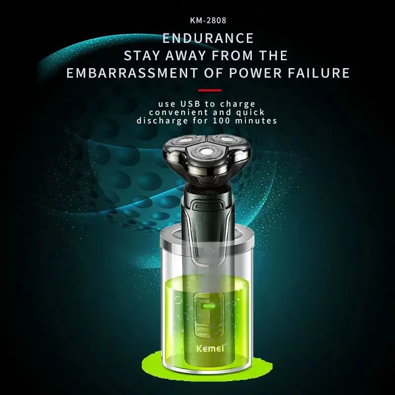 Kemei Rasoir Corps Complet Ipx7 Étanche Multifonctionnel Trois Tête Lames Flottant Poignées Amovible km-2808