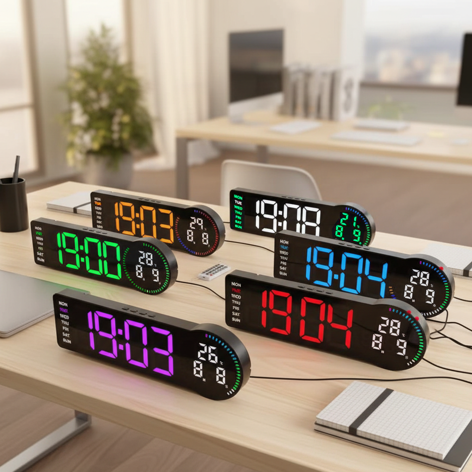 Horloge Murale Numérique LED RGB avec Télécommande et Calendrier 6688 - ساعة حائط رقمية ذكية إضاءة مع منبه ودرجة حرارة