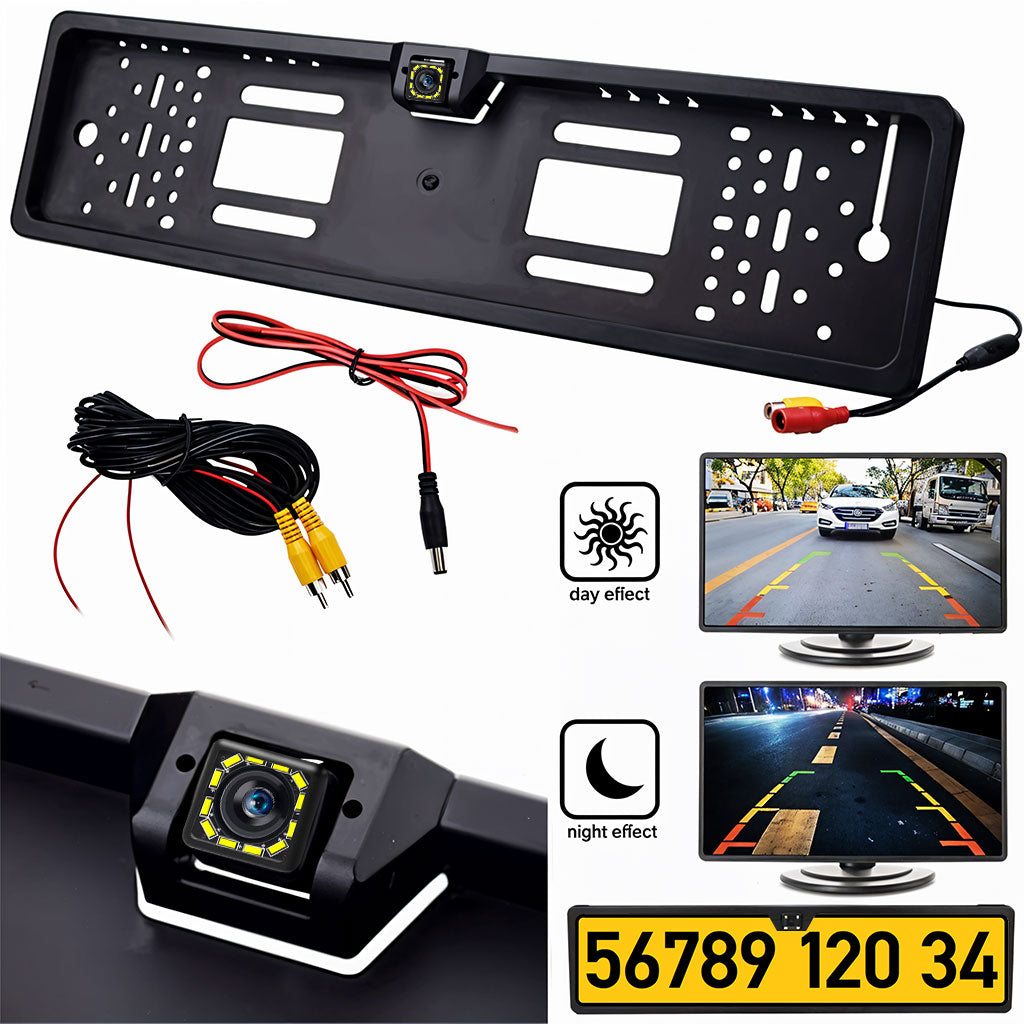 Caméra de recul HD pour voiture, Avec cadre de plaque d'immatriculation Standard , étanche, Vision nocturne, 4 LED - تنزوت