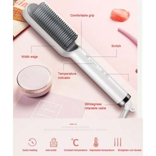 Brosse à cheveux chauffante en céramique 6 niveaux de chaleur 360° – Lisseur HQT-909B
