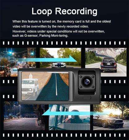 Caméra de Tableau de Bord Triple 3 Canaux et Dashcam Grand Angle - كاميرا سيارة داش كام ثلاثية العدسات للمراقبة الشاملة