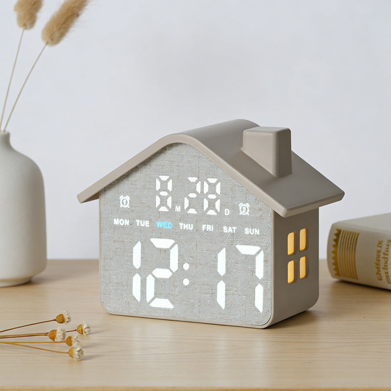 Horloge Réveil Numérique LED en Forme de Maison Double Alarme Veilleuse Douce GH8063 - ساعة منبه رقمية بتصميم منزل أنيق مع إضاءة ليلية وشاشة كاملة