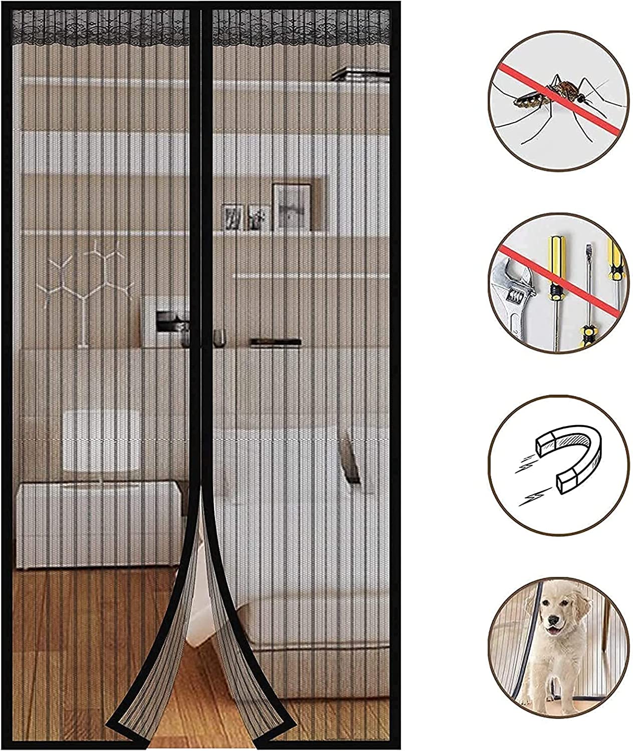 Moustiquaire rideau pour porte avec fermeture magnétique 100x210cm