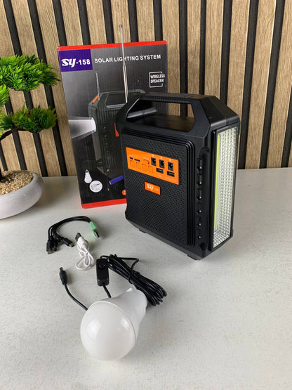 Haut-parleur Bluetooth à énergie solaire avec panneau et lampe – مكبر صوت مع لوحة شحن بالطاقة الشمسية