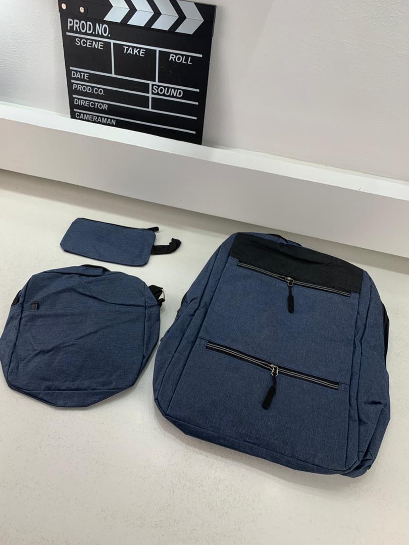 Sac à dos homme avec sac bandoulière et trousse 3en1 bleu 2775-11 – محفظة ظهر رجالية 3 قطع أزرق