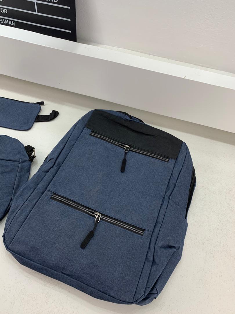 Sac à dos homme avec sac bandoulière et trousse 3en1 bleu 2775-11 – محفظة ظهر رجالية 3 قطع أزرق