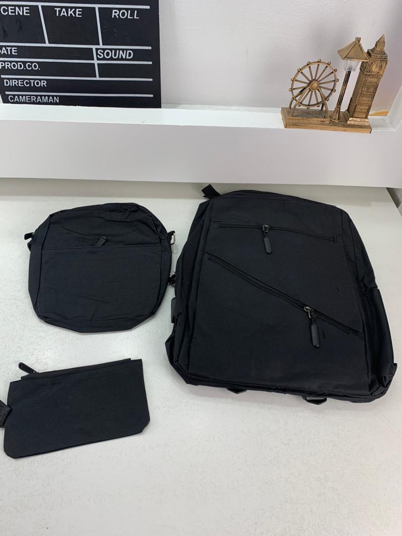 Sac à dos homme avec sac bandoulière et trousse 3en1 noir 127772-5 – محفظة ظهر رجالية 3 قطع أسود