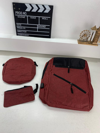 Sac à dos homme avec sac bandoulière et trousse 3en1 rouge 127772-5 – محفظة ظهر رجالية 3 قطع أحمر